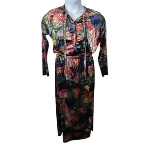 Ego Trippin’ Apparel Floral Velvet Long Sleeve Maxi Dress Vibrant Vintage XS